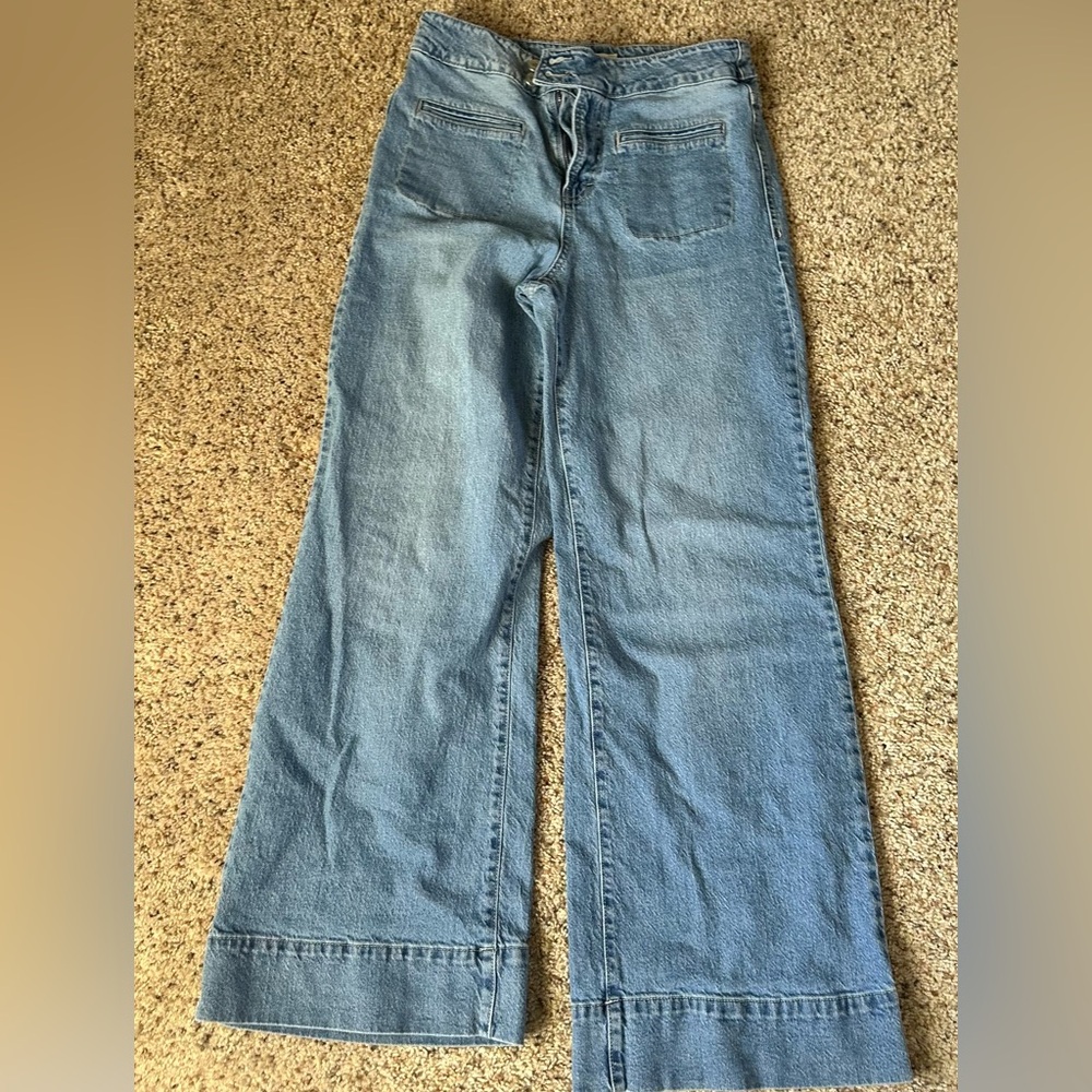 Women's Blue Wide-Leg Front Pocket jeans